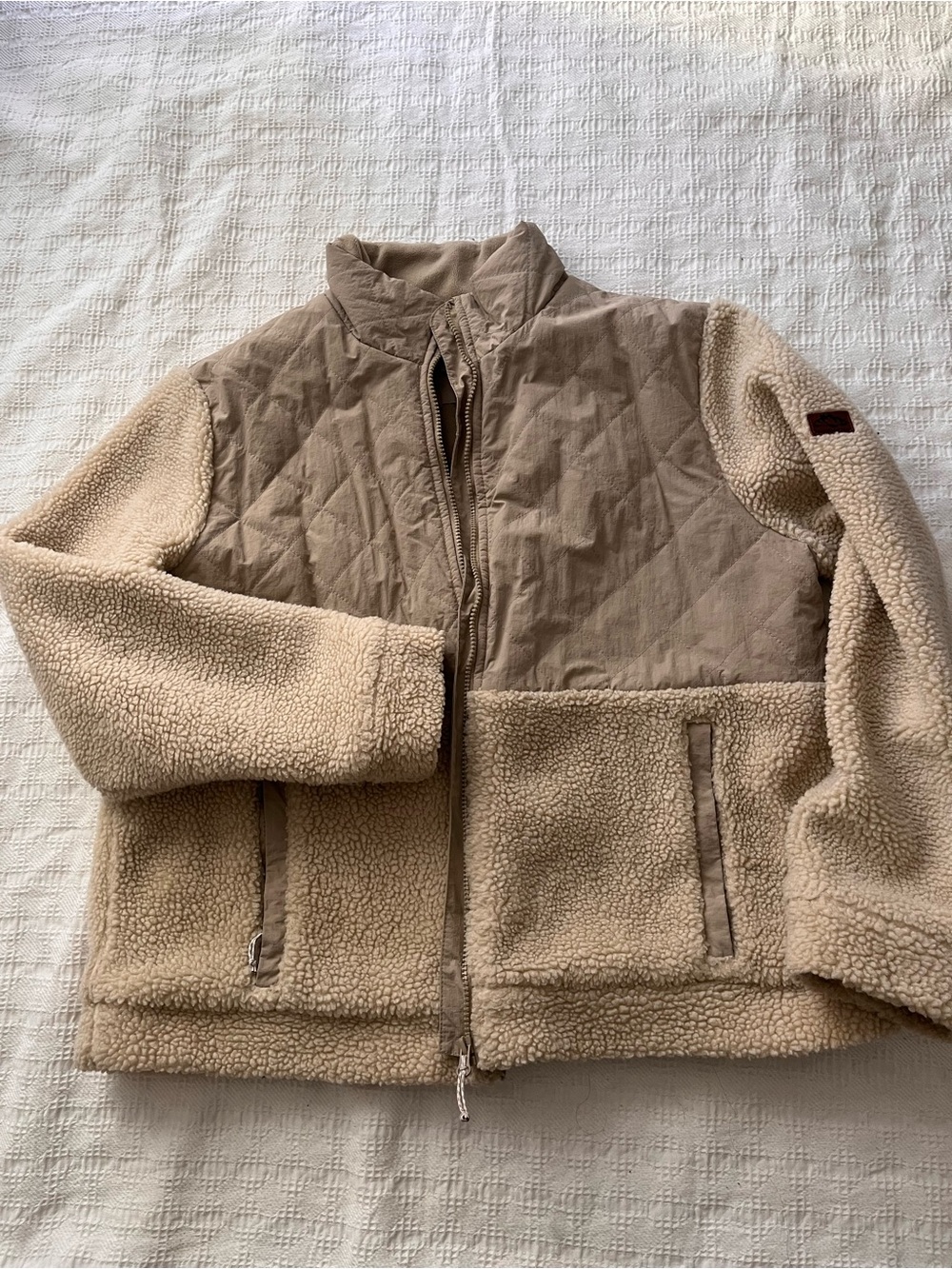 Kids Neutral Sherpa Jacket - Quilted Front Pocket Coat